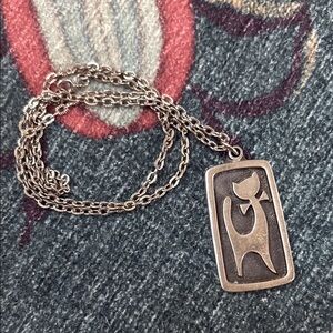 Vintage R. Tennesmed Sweden Mid Century Pewter Cat Pendant Necklace